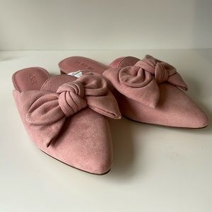 NEW J Crew Sueded Bow Mule Heel Sweet Rose Pink Mules Flats Women’s Size 7.5
